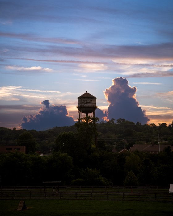 Water tower at dusk
