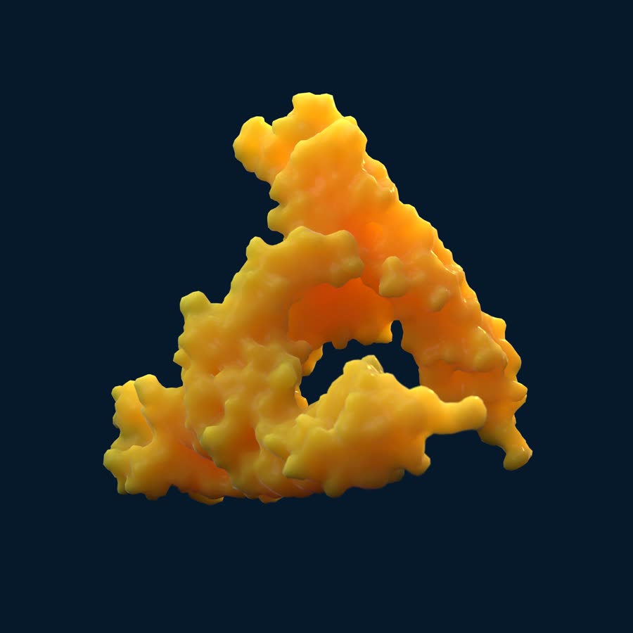 The molecule rendered in amber in Blender.