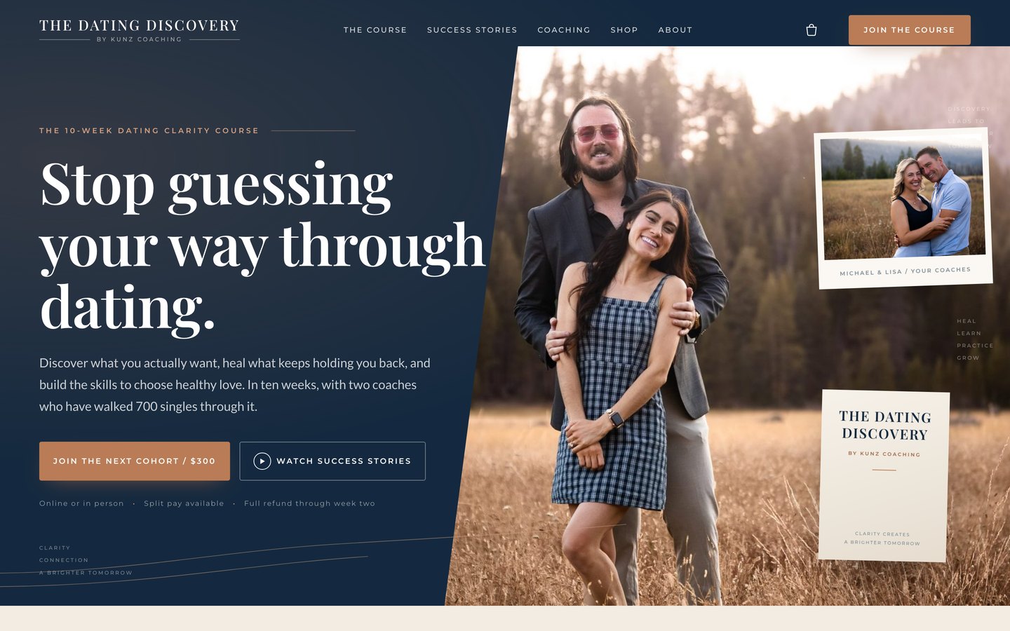 The Dating Discovery website, built for Kunz Coaching
